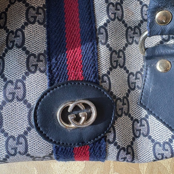 Vintage Gucci navy monogram Boston satchel - Picture 2 of 8
